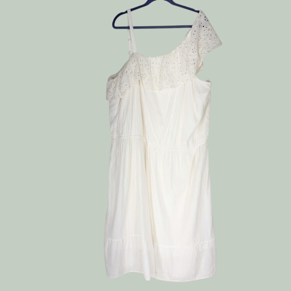 Old Navy Womens One Shoulder Dress 4XL Ivory Eyelet Ruffle Boho Shabby Chic Maxi
